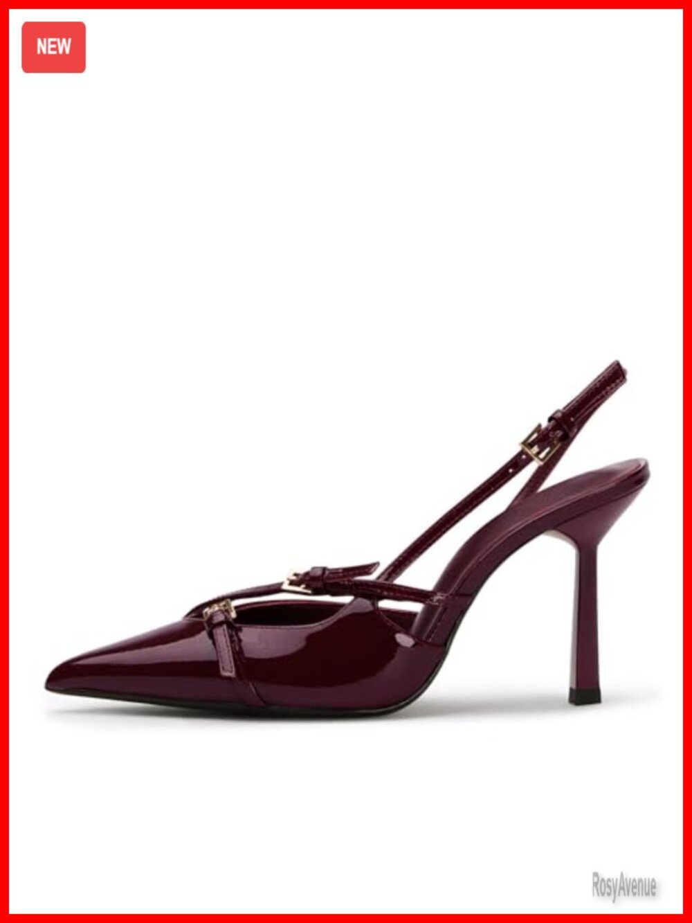 Riekhany Slingback Pump Pointed Toe Stiletto Heel Buckle Strap Faux Leather
